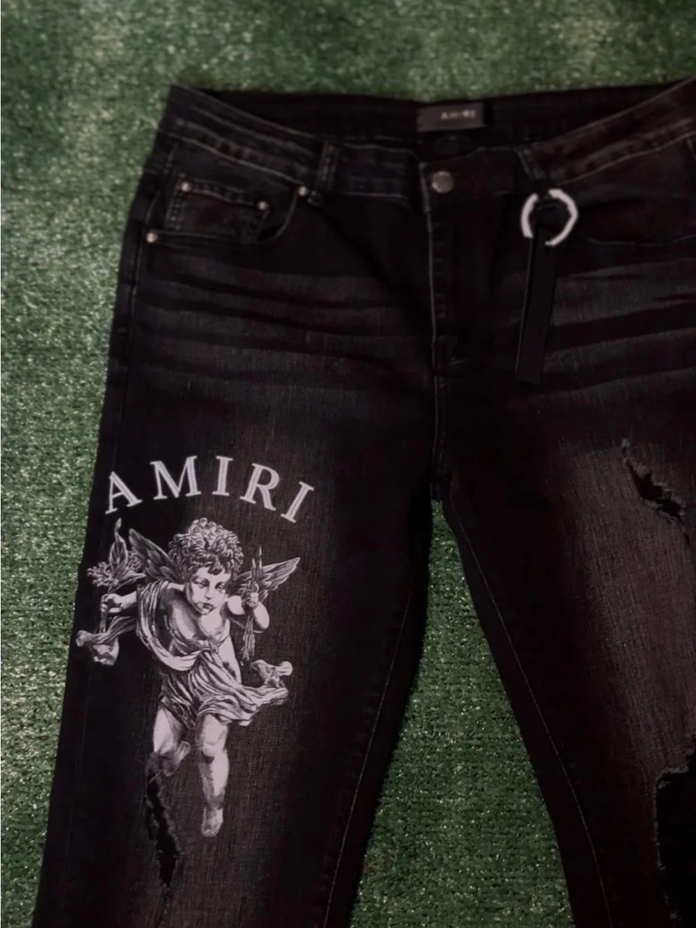 Amiri Black Distressed Angel Graphic Jeans
